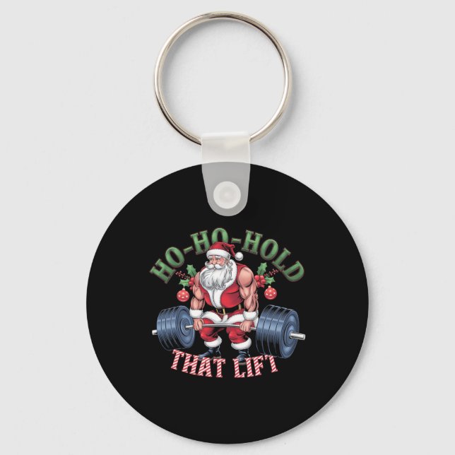 Ho-ho-hold That Lift Santa Claus Christmas Gym Wor Keychain (Front)