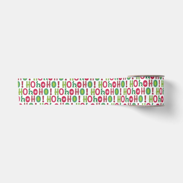 Ho Ho Holiday Festive Red Green Seasonal Modern Satin Ribbon (Front)