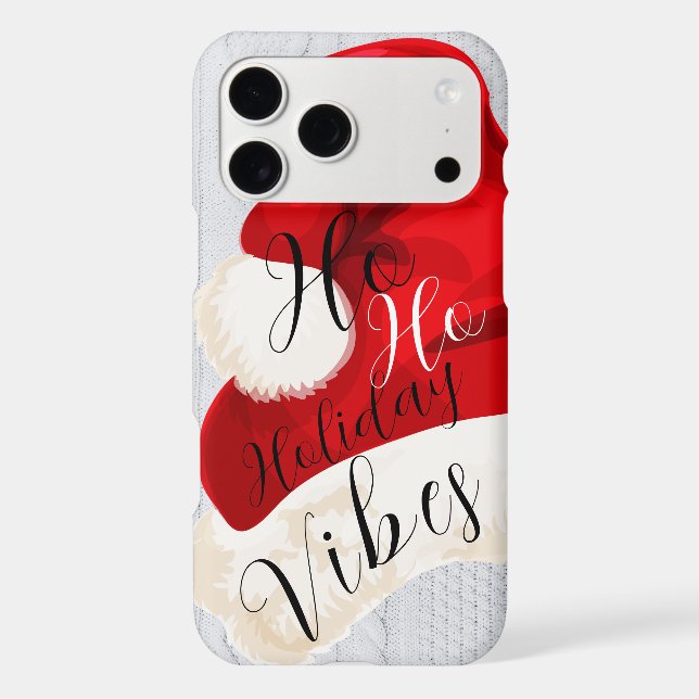 Ho Ho Holiday Vibes Santa Hat Classic Red & White  iPhone Case (Back)