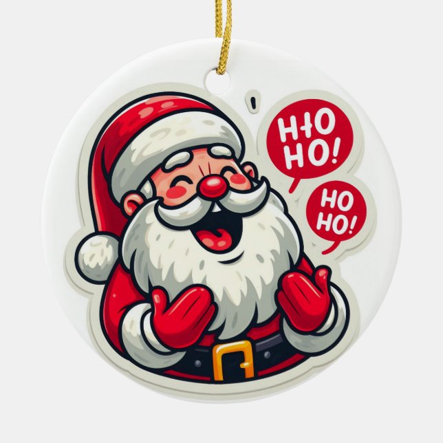 Ho Ho Holidays: Santa's Festive Greeting  Ceramic Ornament (Front)
