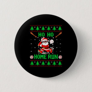 Ho Ho Home Run Baseball Christmas Santa Ugly Xmas  Button