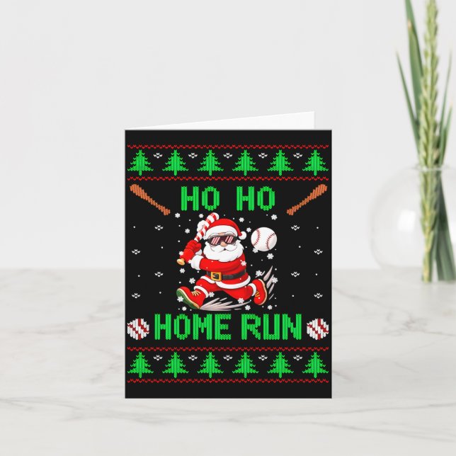 Ho Ho Home Run Baseball Christmas Santa Ugly Xmas  Card (Front)