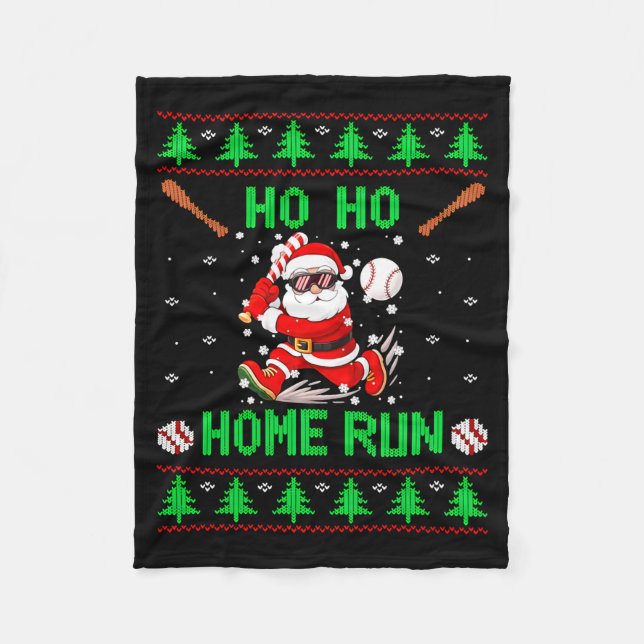 Ho Ho Home Run Baseball Christmas Santa Ugly Xmas  Fleece Blanket (Front)