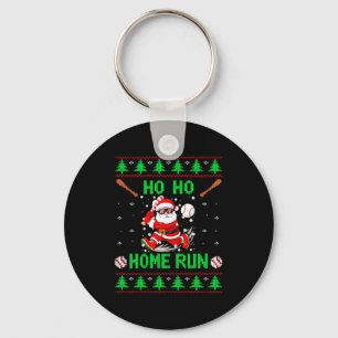 Ho Ho Home Run Baseball Christmas Santa Ugly Xmas  Keychain