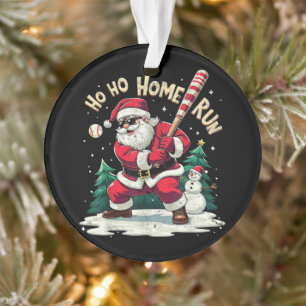 Ho Ho Home Run Vintage Santa Playing Baseball Ornament