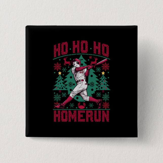 Ho Ho Homerun Baseball Ugly Christmas Sweater  Button (Front)