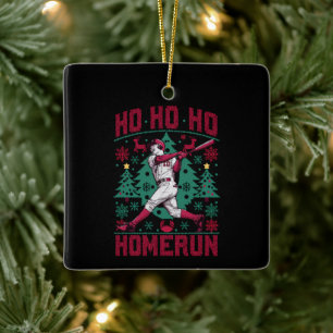 Ho Ho Homerun Baseball Ugly Christmas Sweater Ceramic Ornament