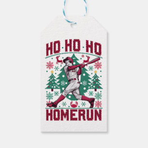 Ho Ho Homerun Baseball Ugly Christmas Sweater Gift Tags