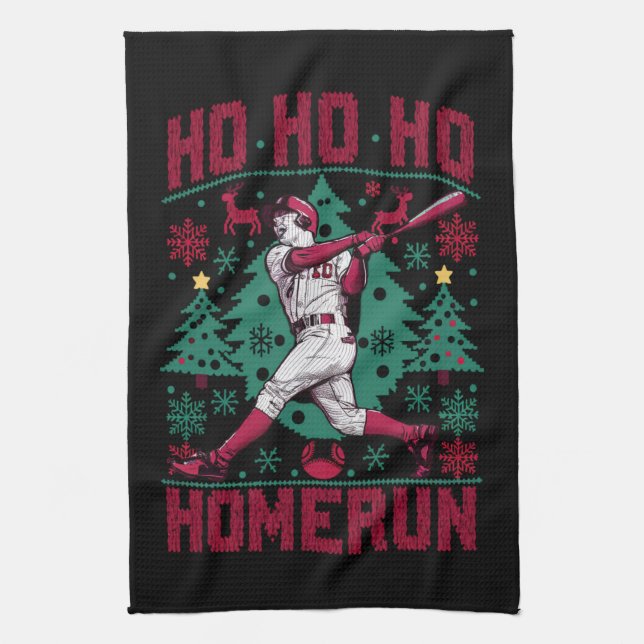 Ho Ho Homerun Baseball Ugly Christmas Sweater  Kitchen Towel (Vertical)