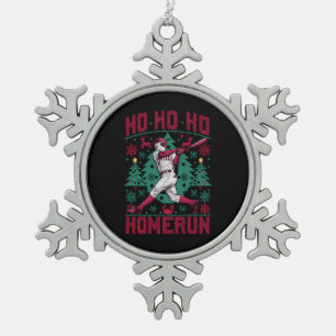 Ho Ho Homerun Baseball Ugly Christmas Sweater Snowflake Pewter Christmas Ornament
