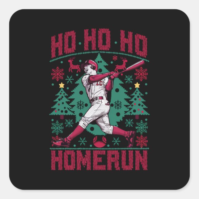 Ho Ho Homerun Baseball Ugly Christmas Sweater  Square Sticker (Front)