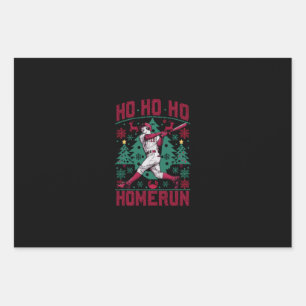 Ho Ho Homerun Baseball Ugly Christmas Sweater Wrapping Paper Sheets
