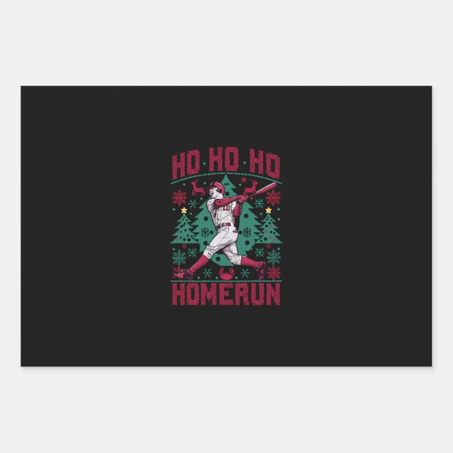 Ho Ho Homerun Baseball Ugly Christmas Sweater  Wrapping Paper Sheets (Front)