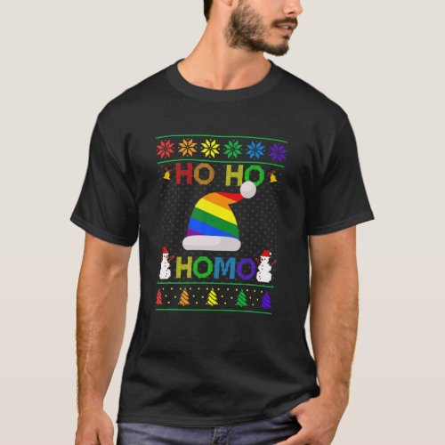 Ho Ho Homo Gay Christmas LGBT Rainbow Santa Hat Ug T_Shirt