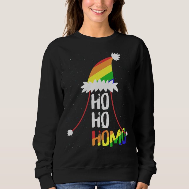 Ho Ho Homo Girls Santa Hat Christmas LGBT Pride Fl Sweatshirt (Front)