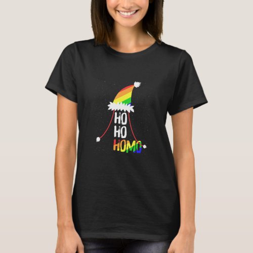Ho Ho Homo Girls Santa Hat Christmas Lgbt Pride Fl T_Shirt