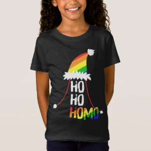 Ho Ho Homo Girls Santa Hat Christmas LGBT Pride Fl T-Shirt
