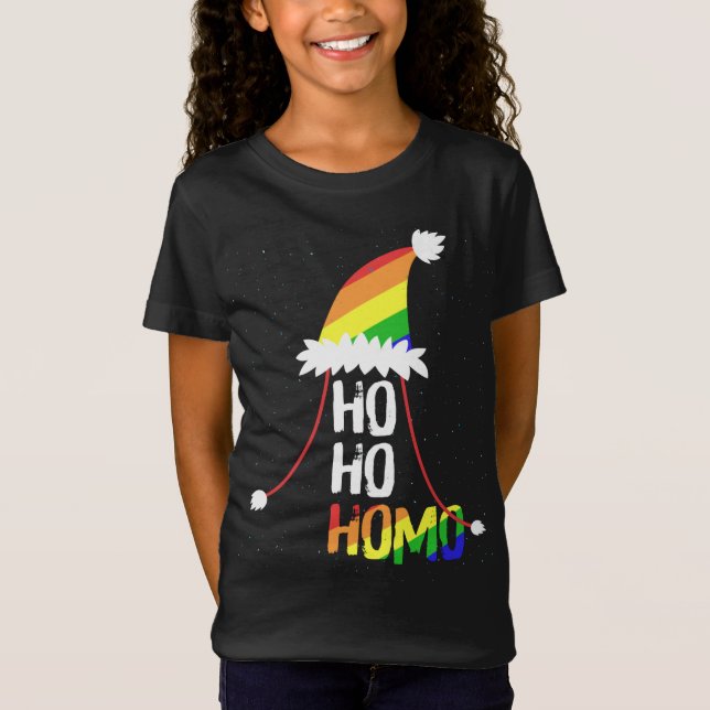Ho Ho Homo Girls Santa Hat Christmas LGBT Pride Fl T-Shirt (Front)