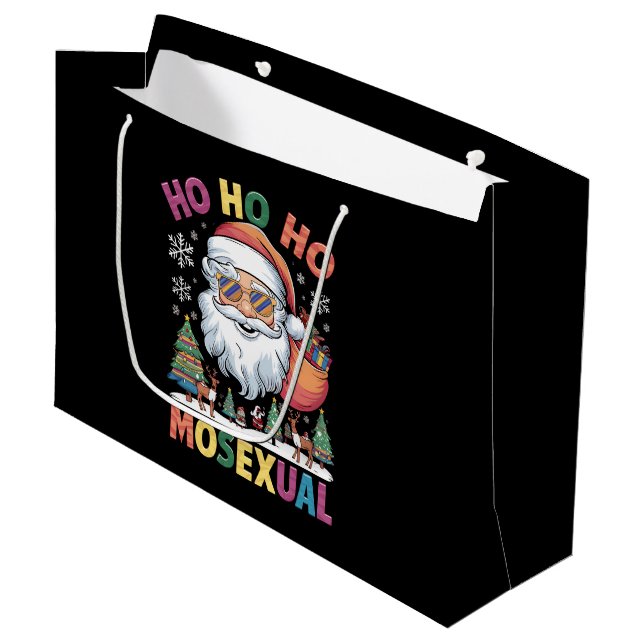 Ho Ho Homosexual Christmas Santa Holiday Gay Pride Large Gift Bag (Front Angled)
