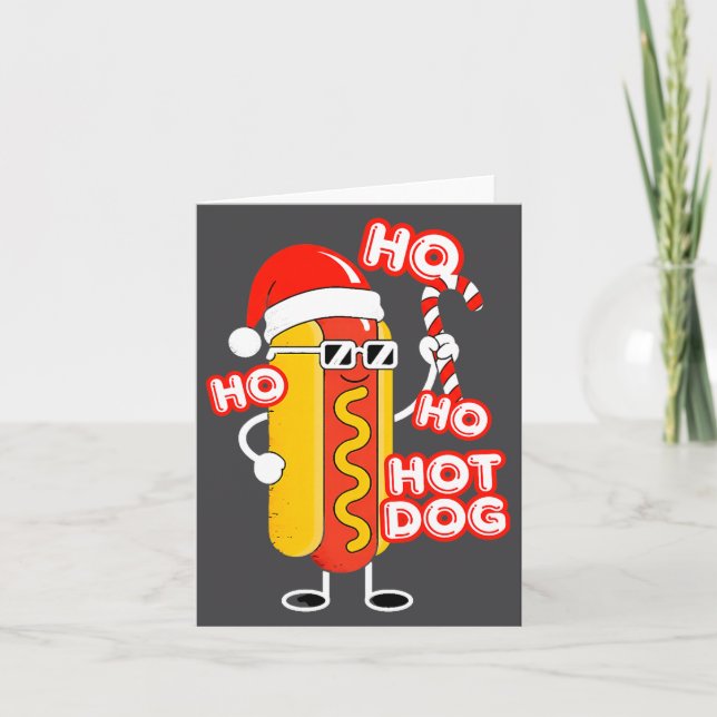 Ho Ho Hot Dog Funny Christmas– Festive Hot Dog In  Card (Front)