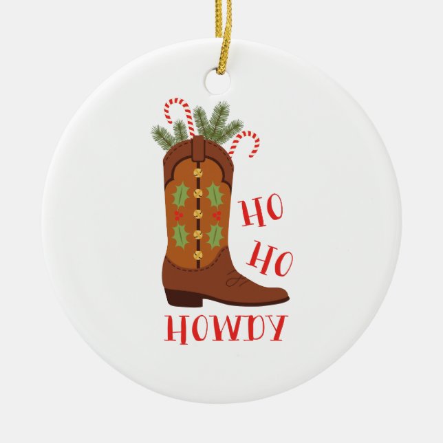 Ho Ho Howdy Ceramic Ornament (Front)