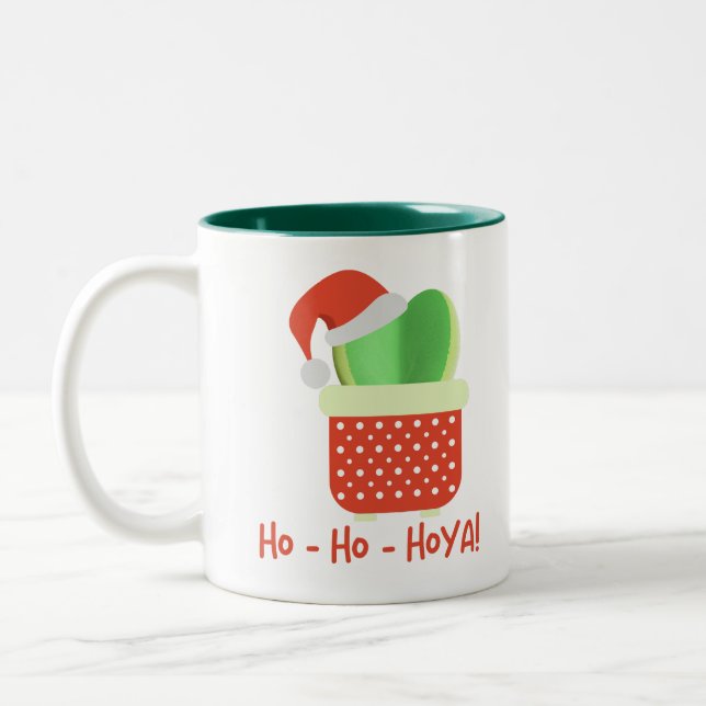 Ho-Ho-Hoya Cute Christmas Santa Hoya Plant  Two-Tone Coffee Mug (Left)
