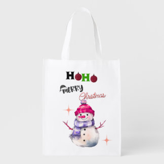 Ho Ho Merry Christmas" Snowman Grocery Bag