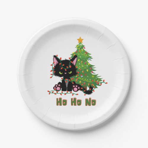 HO HO NO Christmas Cat Paper Plates
