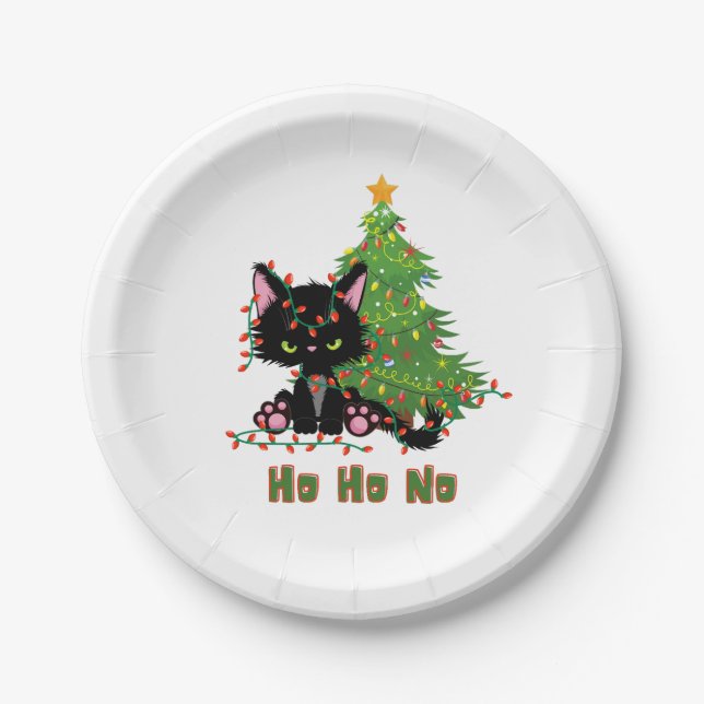 HO HO NO Christmas Cat Paper Plates (Front)