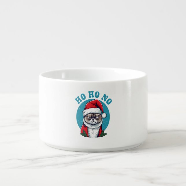 Ho ho no - funny grumpy santa cat bowl (Center)
