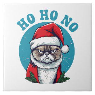 Ho ho no - funny grumpy santa cat ceramic tile