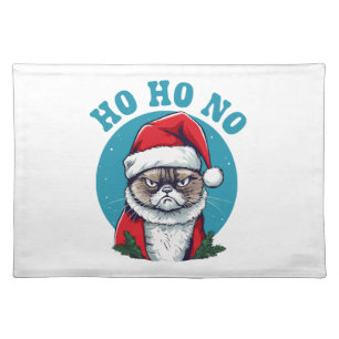 Ho ho no - funny grumpy santa cat cloth placemat