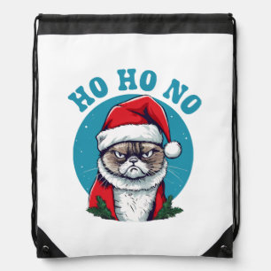 Ho ho no - funny grumpy santa cat drawstring bag