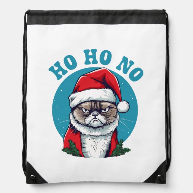 Ho ho no - funny grumpy santa cat drawstring bag (Front)