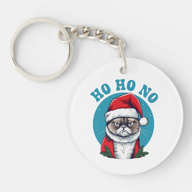 Ho ho no - funny grumpy santa cat keychain (Front)
