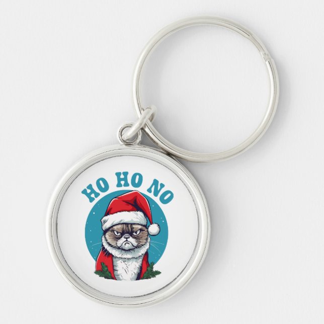 Ho ho no - funny grumpy santa cat keychain (Front)