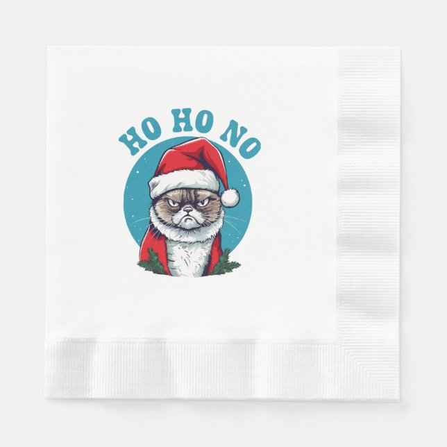 Ho ho no - funny grumpy santa cat napkins (Front)
