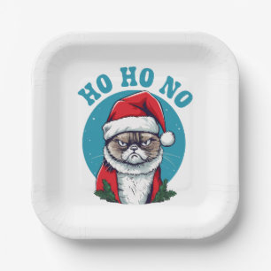 Ho ho no - funny grumpy santa cat paper plates