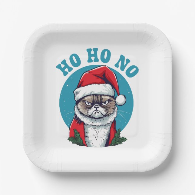 Ho ho no - funny grumpy santa cat paper plates (Front)