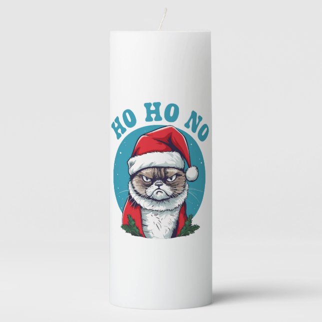 Ho ho no - funny grumpy santa cat pillar candle (Front)