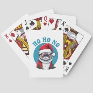 Ho ho no - funny grumpy santa cat poker cards