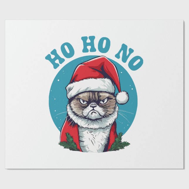 Ho ho no - funny grumpy santa cat wrapping paper (Flat)
