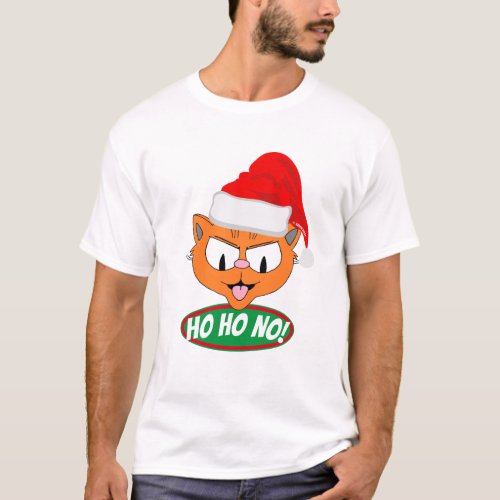 Ho Ho NO Sarcastic Anti Holiday Cartoon Cat T_Shirt