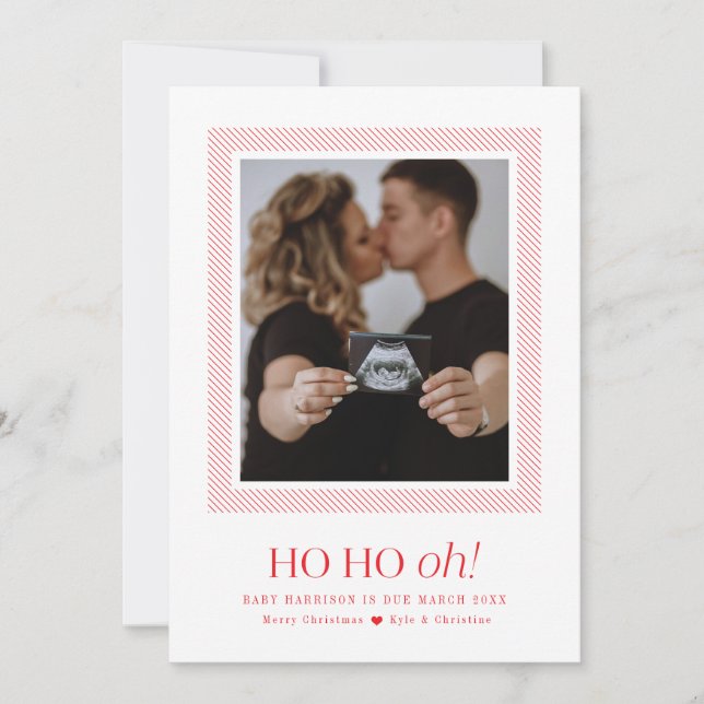 Ho Ho Oh Pregnancy Announcement Christmas Card (Front)