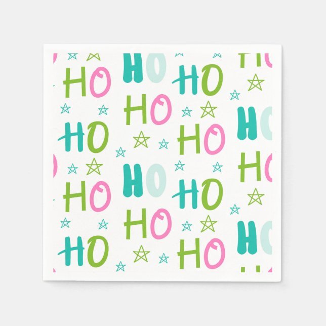 Ho Ho Pink Teal Stars Modern Christmas  Napkins (Front)