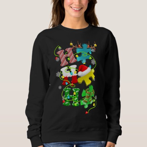Ho Ho Puzzle Santa Hat Autism Awareness Christmas  Sweatshirt