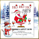 Ho Ho Santa Christmas Invitation<br><div class="desc">This jolly Santa is inviting your guests to your Christmas holiday party,  wine glasses in hand,   he is ready to party. Cute phrase says "I'm dreaming of a White Christmas,  but if the white runs out,  I'll drink the red"</div>