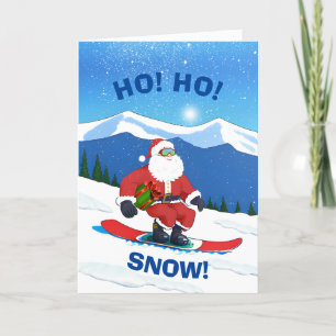 Ho Ho Snow Christmas Santa Claus Snowboarding Holiday Card