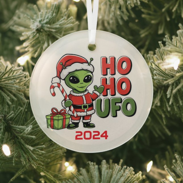 Ho Ho UFO Glass Ornament (Insitu)