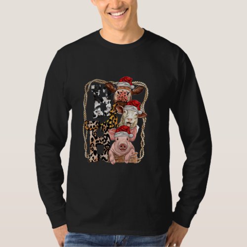 Ho Ho Xmas Christmas Funny Farm Animals With Santa T_Shirt